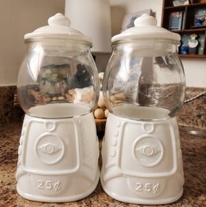 Set Of White Glass Candy Gumball Machine Jars